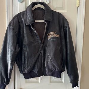 Vintage Planet Hollywood 1990’s Black Bomber Reversible Leather Jacket
